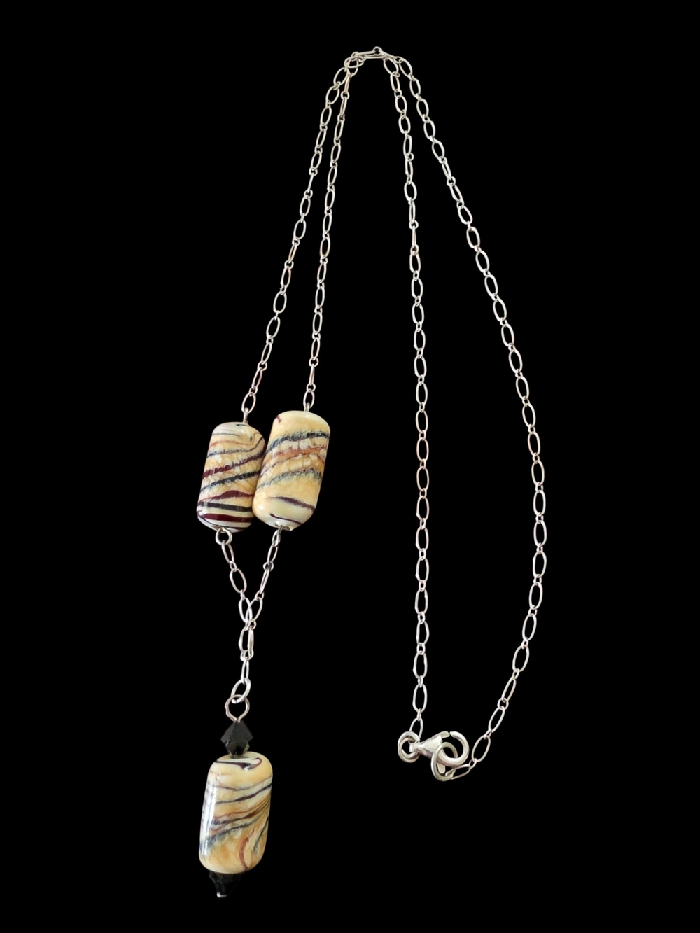 Artisan Glass Swirl Y Bead Necklace Sterling Silver